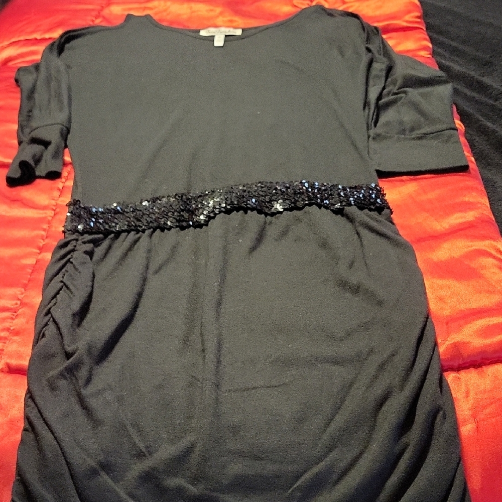 True Freedom Black Cocktail Sheath Dress with Crew Neck
